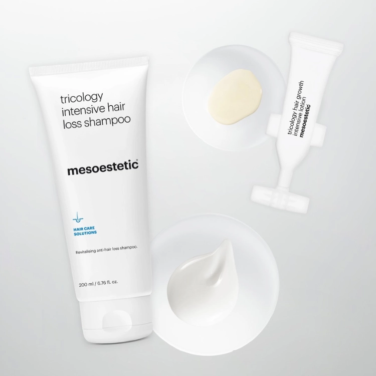 A picture of our range of mesoestetic creams to support hair Re~Growth